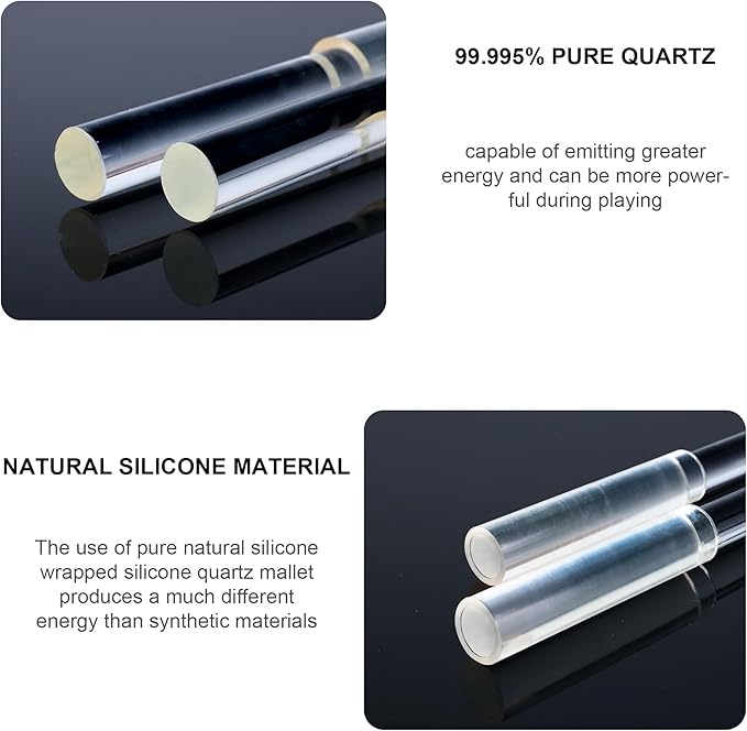 TOPFUND Silicone Quartz Singing Bowl Mallet | Medium-Hard Silicone Sleeve + High Purity Crystal Energy Rod