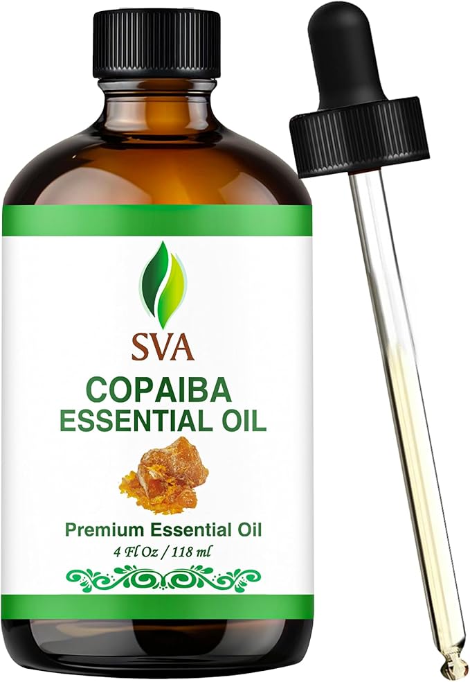 SVA Copaiba Essential Oil – 4 Fl Oz – 100% Natural Copaiba Oil - for Diffuser, Hair Care, Face, Skin Care, Aromatherapy, Scalp and Body Massage, Soap and Candle Making – with Dropper - Bloomnest