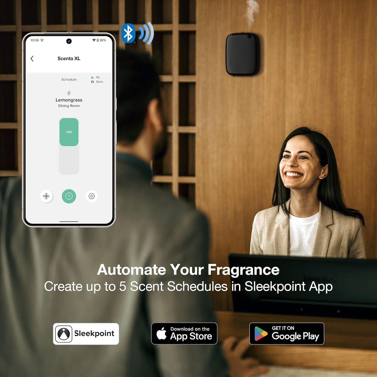 Airversa Smart Scent Air Machine with 400mL Capacity Up to 2000 sq.ft. Waterless Essential Oil Diffuser for Home and Commercial Use, Aromatherapy Scent Diffuser for Large Rooms, ANW-Black