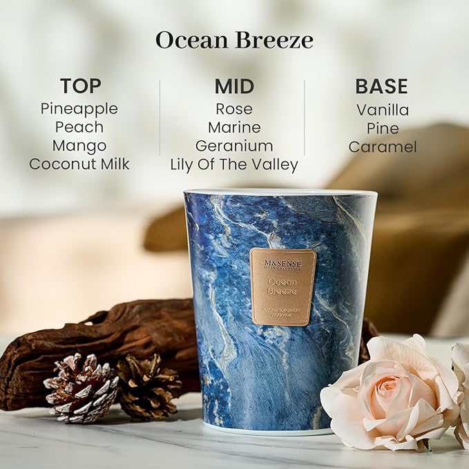 M&SENSE Ocean Breeze Scented Candles for Home, 3-Wick Highly Scented Jar Candles, 35 Oz 150 Hours Long Lasting Burning Candles Gifts for Women, Relaxing Aromatherapy Candle for Stress Relief - Bloomnest