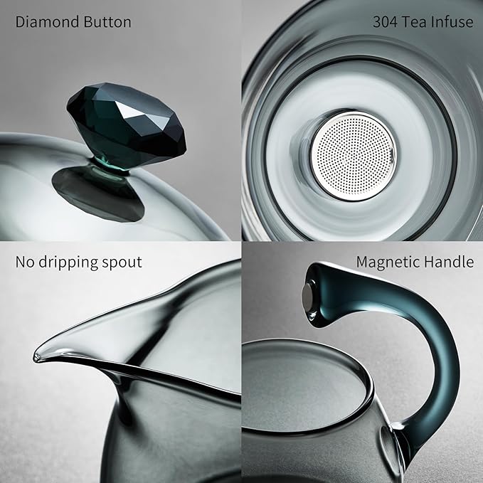 Glass Teapot Tea Pot Magnetic Ball, 12 OZ Drip-Teapot With Infuser, Semi-Automatic Tea Set,350Ml Turkish Tea pot, Kungfu Tea Set - Bloomnest