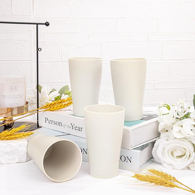 EI 8pcs Wheat Straw Cups,Beige Unbreakable Plastic Reusable Cups,Plastic Tumbler Cups for Kitchen,Dishwasher Safe Water Glasses,Drinking Glasses for Water, Coffee, Juice, Tea - Bloomnest