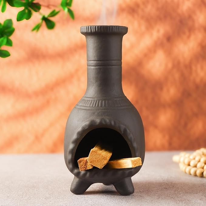 Handcrafted Palo Santo Burner–Mexican Style Clay Incense Dish for Aromatherapy and Stress Relief–Compatible with Wood Sticks, Sage,Cone Incense–Mini Home Altar with Unique Chimney Design - Bloomnest