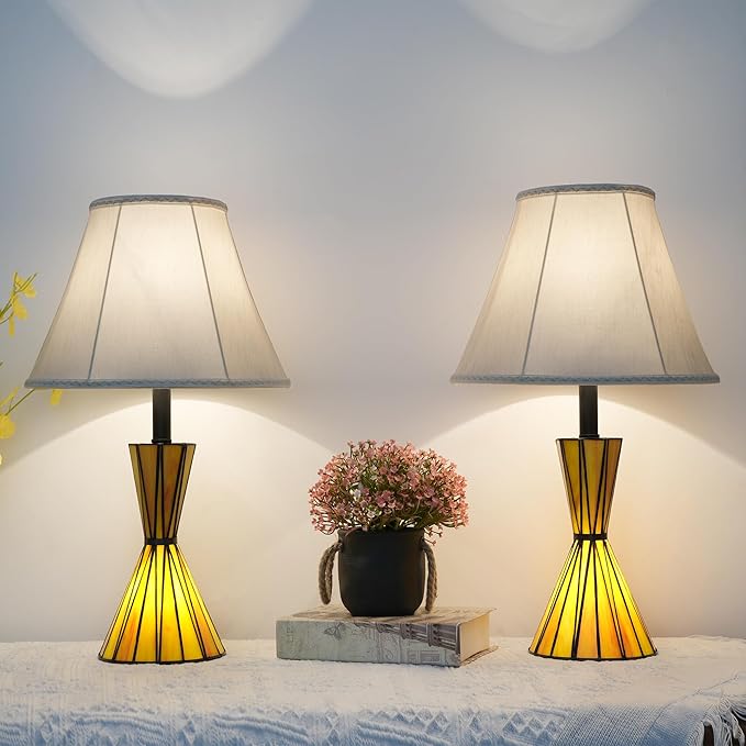 20" Glass Table Lamps Set of 2 with Stained Glass Night Lights 3-Way Dimmable Bedside Lamps for Bedroom Study Room Home Office Bar (Bulbs Included) - Bloomnest