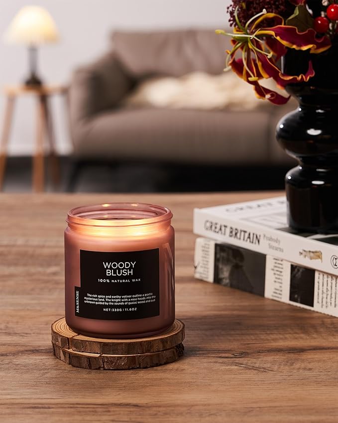 M&SENSE Rose Oudwood Scented Candle, 11.6oz 70 Hours Natural Soy Wax Long Lasting Slow Burning Candles, 2 Wick Relaxing Aromatherapy Gifts for Home Decor - Bloomnest