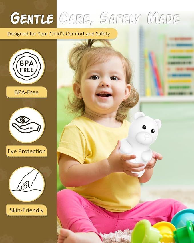 Night Light for Kids, Rechargeable Dimmable Silicone LED Nightlight with 7 Colors, Baby Nursery Night Lamp, Touch Squishy Lamp, Cute Gifts for Girls, Boys, Toddler Room Decor, Bear - Bloomnest