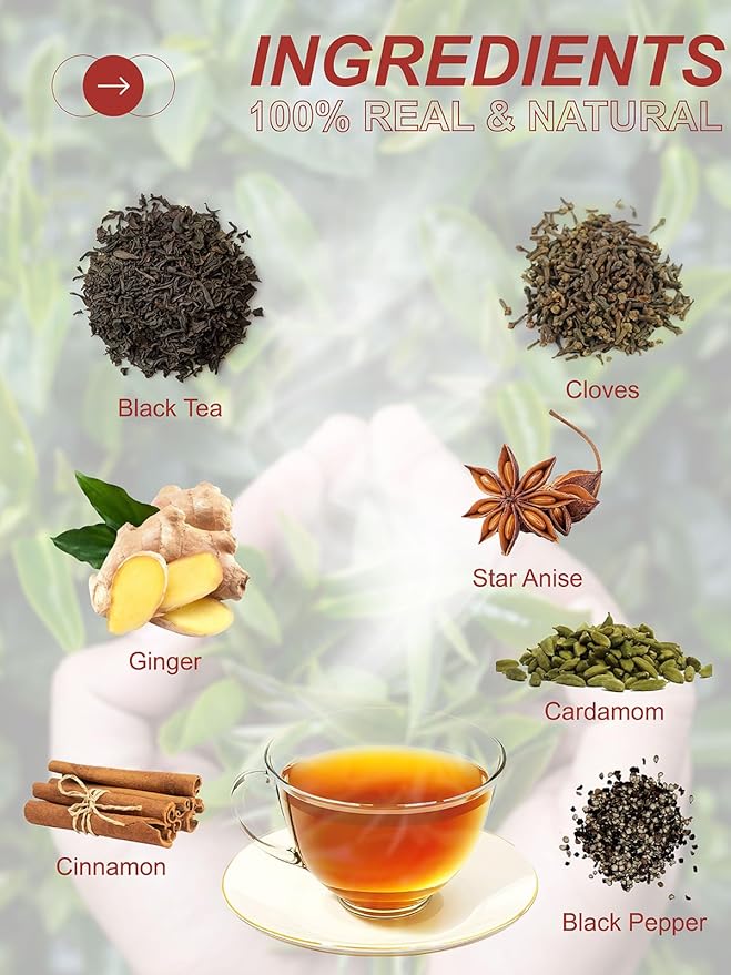 TeeLux Chai Black Tea, Black Tea with Cinnamon, Ginger, Clove & Star Anise, Mellow & Spicy Flavor, Natural, 100 Count - Bloomnest