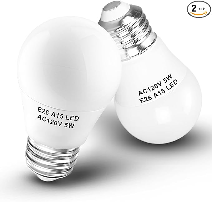 A15 LED Refrigerator Light Bulb 40 Watt Equivalent 120V 500lm 5000K Daylight White 5 Watt E26 Standard Medium Base Fridge Appliance Light Bulb for Freezer Home Lighting Lamp,Non-Dimmable,2 Pack - Bloomnest