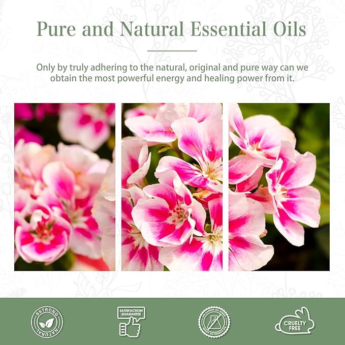 Geranium 3.38fl.oz Essential Oil, PHATOIL Aromatherapy Essential Oils for Diffuser, Humidifier, Perfect for DIY Soap, Candle, Bath Bombs Making(100ml) PHATOIL