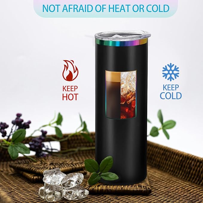 YOUKE OLA 8 Pack Rainbow Plated Stainless Steel Tumbler Straight Double Wall Powder Coated for Laser Engrave, 20oz Black To Iridescent - Bloomnest