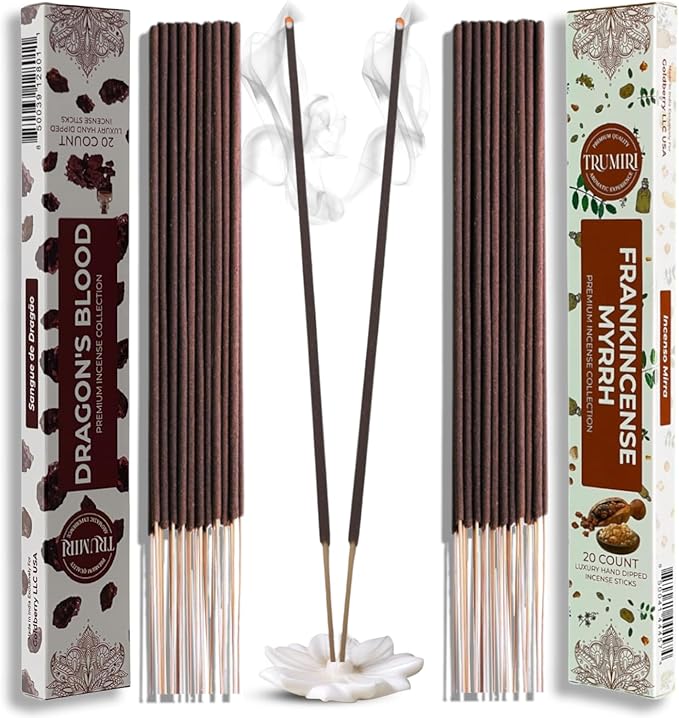 Trumiri Incense Sticks - Combo Pack of 40 Insence-Sticks - 20 Dragons Blood + 20 Frankincense Myrrh - Insenses - Insents - Incents - Inscense - Incence - Incienso - All Natural Incense Sticks TRUMIRI