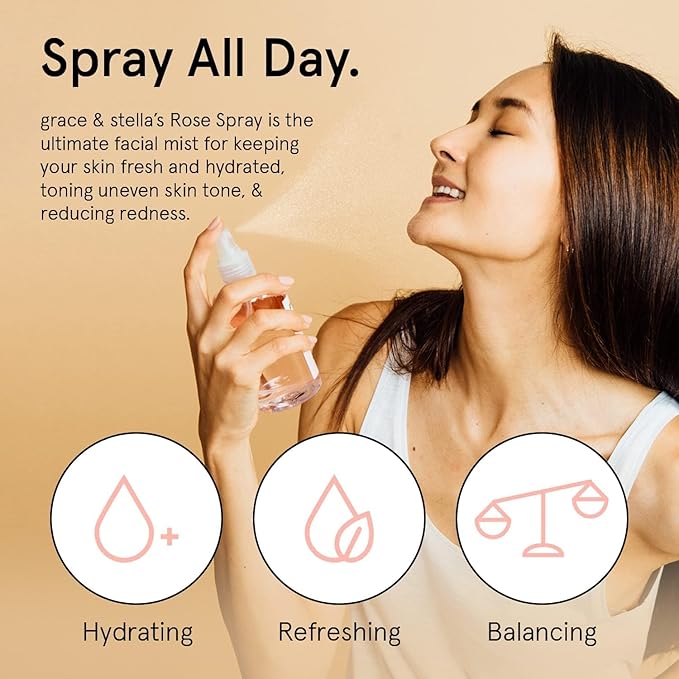 grace & stella Award Winning Rose Water Facial Spray (240ml) - Vegan - Rose Water Spray for Face - Rosewater Spray Toner Rose Hydrosol - Rose Spray Facial Mist - Rosewater Spray Toner Rose Hydrosol - Bloomnest