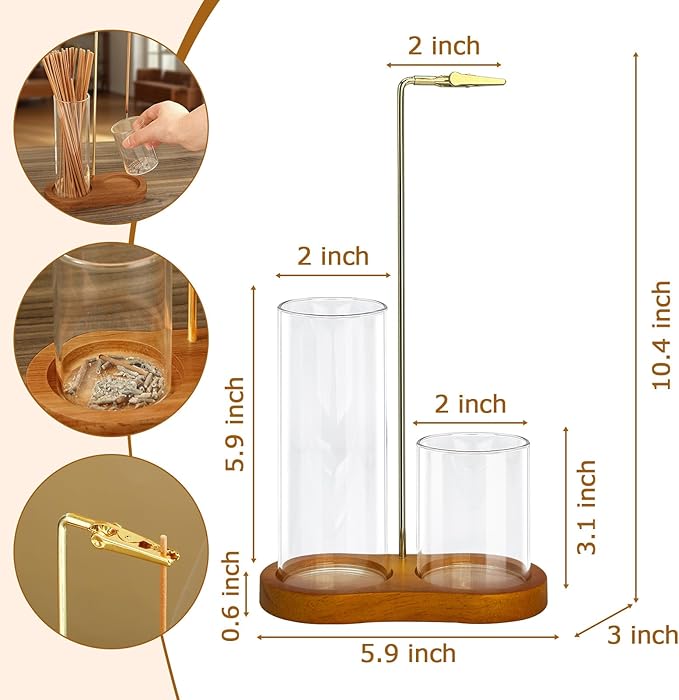 2 in 1 Incense Holder for Sticks, Hang Upside Dowd Incense Burner with Glass Ash Catcher, Anti-Ash Flying and Incense Sticks Storage, for Meditation Yoga Spa Home Decor Office (Wood, Dark Brown) - Bloomnest