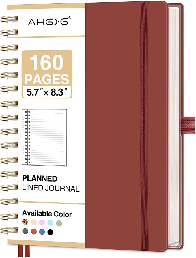 AHGXG Spiral Journal Notebook, 160 Lined Pages, A5 Medium Size (5.7'' x 8.3''), for Men & Women, Journaling, Writing, Work & Office, Hardcover, 100 GSM Thick Paper (Wine Red) - Bloomnest