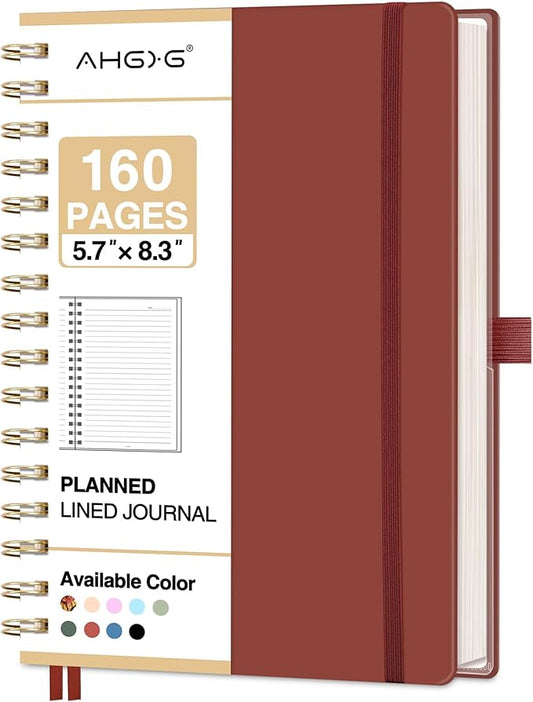 AHGXG Spiral Journal Notebook, 160 Lined Pages, A5 Medium Size (5.7'' x 8.3''), for Men & Women, Journaling, Writing, Work & Office, Hardcover, 100 GSM Thick Paper (Wine Red) - Bloomnest