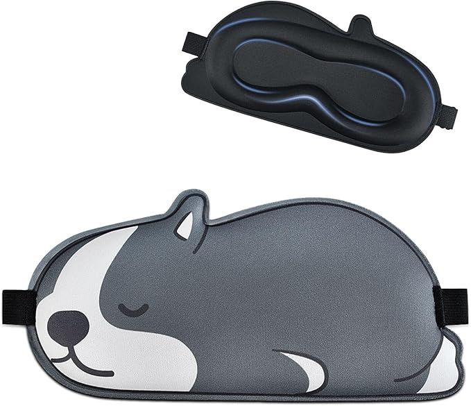 Cute Puppy Sleeping Mask Eye Mask Funny Animal 3D Contoured Sleep Mask Soft Breathable Blindfold Travel Eye Cover Eyeshade for Kids Adults Girls Boys Women Men (Dog, Grey) - Bloomnest