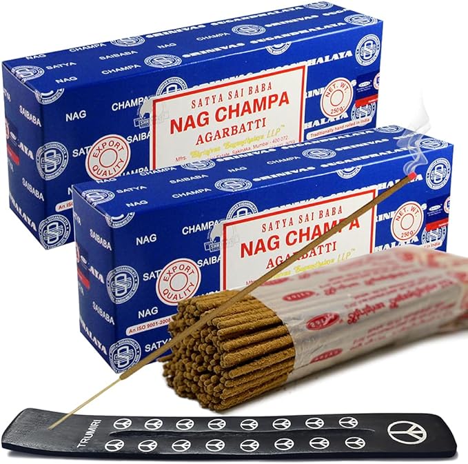 TRUMIRI Incense Stick Holder Bundle with Satya Sai Baba Nagchampa 250g Incense Sticks - Pack of 2 (Approx 500 Sticks) - Bloomnest
