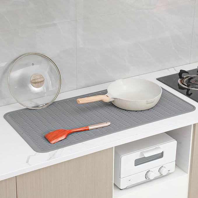 Silicone Dish Drying Mat for Multiple Usage,Easy clean,Eco-friendly,Heat-resistant Silicone Mat for Kitchen Counter or Sink,Refrigerator or Drawer Liner Grey 5XL 36inches x 18inches - Bloomnest