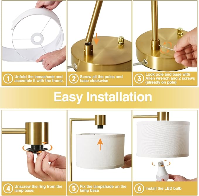 Luvkczc Table Lamp for Bedroom Set of 2 with USB C+A Ports, Fully Stepless Dimmable Bedside Lamp with Linen Lampshade, Nightstand Lamp for Living Room Reading Office, 2 LED Bulbs Included (Gold) - Bloomnest