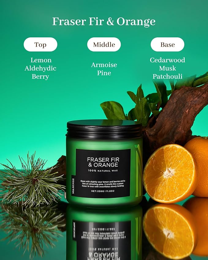 M&SENSE Fir & Orange Scented Candle, 11.6oz Soy Wax Non Toxic for Home Up to 70 Hours, 2 Cotton Wick Christmas Tree Scent Holiday Aromatherapy Candle for Relaxation - Bloomnest