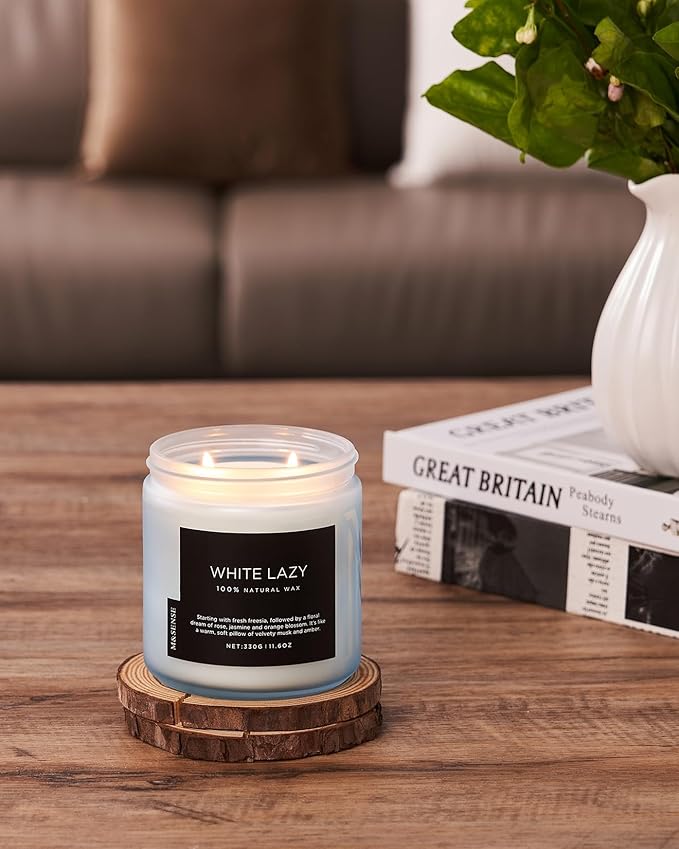 M&SENSE Jasmine & Clean Cotton Spring Scented Candle, 11.6oz Aromatherapy Gifts 2 Wick 70 Hours Long Lasting Burn, Natural Organic Soy Candle, Housewarming Gifts for Dad Mom Friends - Bloomnest