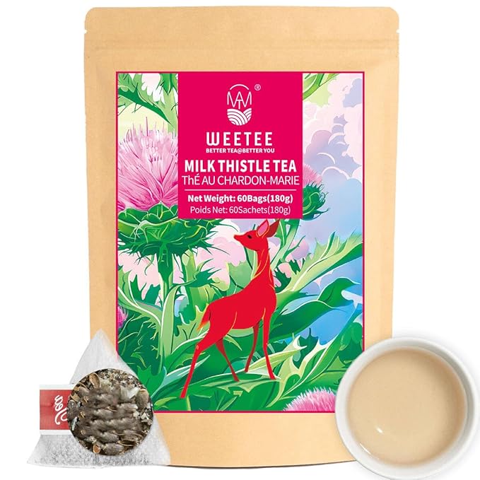 WT WEETEE Milk Thistle Tea Bags, Made with 100% Pure Milk Thistle Seeds, Natural Caffeine-free Herbal Tea Detox Tea 3g x 60 Counts - Bloomnest