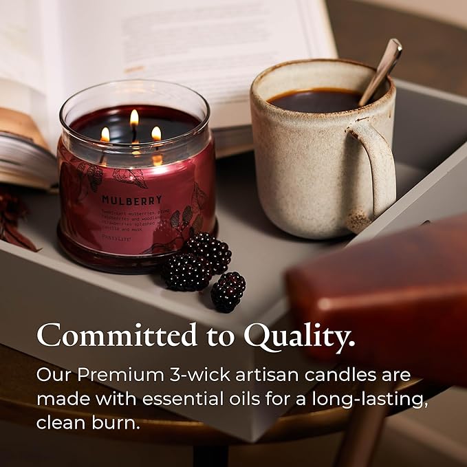 PartyLite Mulberry Scented, Notes of Tart Black Currant, Sweet Blackberry, Juicy Mulberry & Jewels of Pomegranate, 13.2oz 3-Wick Jar Candle, 45 Hour Burn Time, Luxurious Fragrance, Perfect for Gifting - Bloomnest