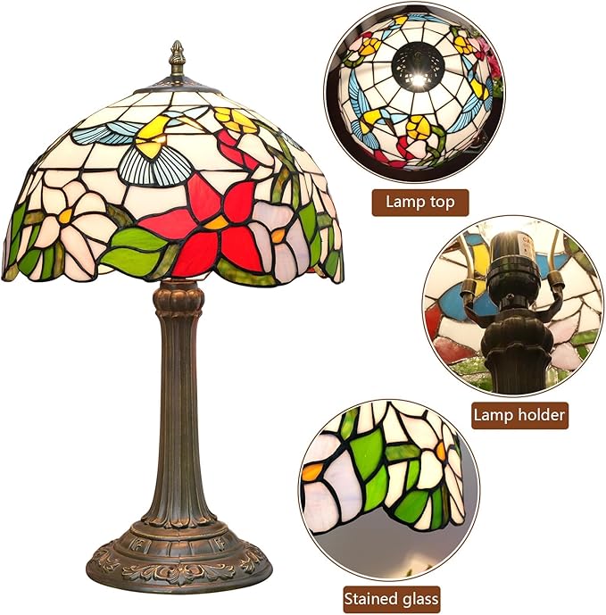 Tiffany Lamp Stained Glass lamp 12 inches Bedside Table Lamps for Living Room Bedroom Dorm Kitchen Home Decor Festival Birthday Gift,Hummingbird - Bloomnest