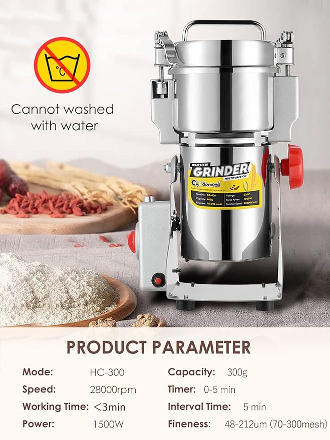 CGOLDENWALL 300g Electric Grain Grinder Mill Safety Upgraded 1500W High-speed Spice Herb Grinder Commercial Superfine Grinding Machine Dry Cereals Pulverizer CE 110V (300g Swing Type) - Bloomnest