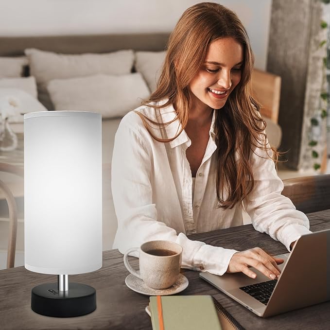 Small Lamp for Bedroom, Bedside Lamps for Night Stands, Mini Minimalist Table Lamp with Round Gray Fabric Shade, 11.8 Inch Desk Reading Lamp for Dorm Room Living Room Office Room, 1 Pack - Bloomnest