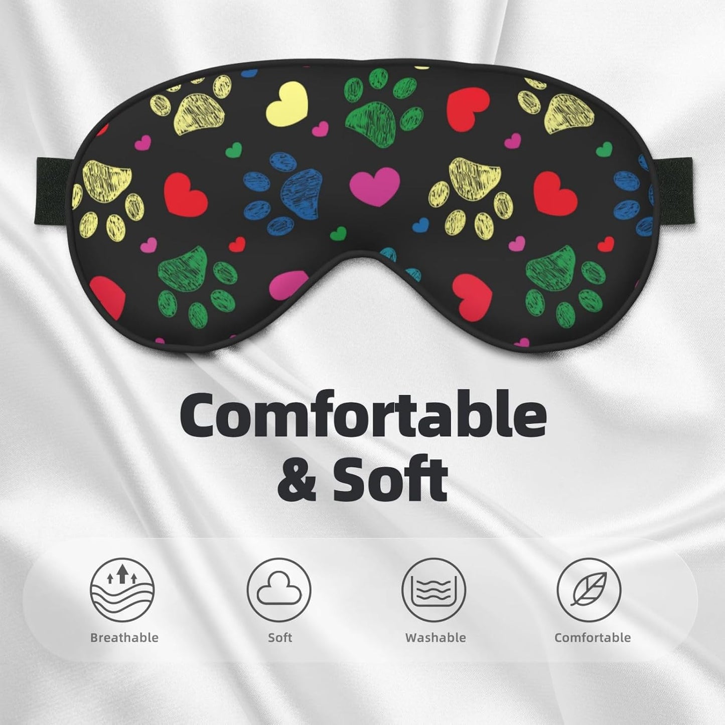 Sleep Eye Mask Colorful Hearts Animal Paw Sleep Mask for Women Men Comfortable Eye Mask with Adjustable Strap Soft Eye Cover Blindfold for Travel Yoga Nap Shift Work