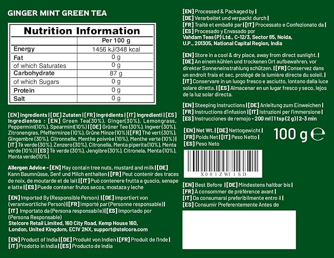 VAHDAM, Ginger Mint Green Tea Loose Leaf (50+ Cups, 3.5oz) Blend Of Ginger Tea & Mint Tea | Pure Green Tea Leaves | High Elevation Grown | Vacuum Sealed - Bloomnest