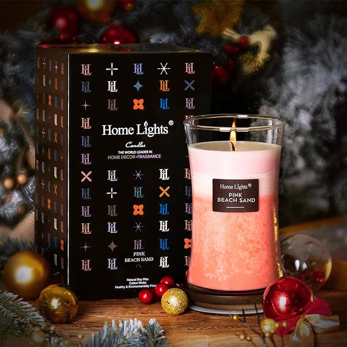 HomeLights 3-Layer Candles for Home Scented, 21.52 OZ Natural Soy Wax Scented Candles Burns Up to 100 Hours, Large Jar, Pink Beach Sand - Bloomnest