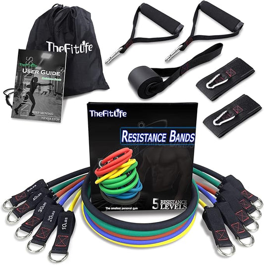 TheFitLife Resistance Bands with Handles - Designed for American Body Types, Exercise Workout Tubes for Men, Women, Includes Large Handles, Ankle Straps, Door Anchor, Fitness Levels - Bloomnest