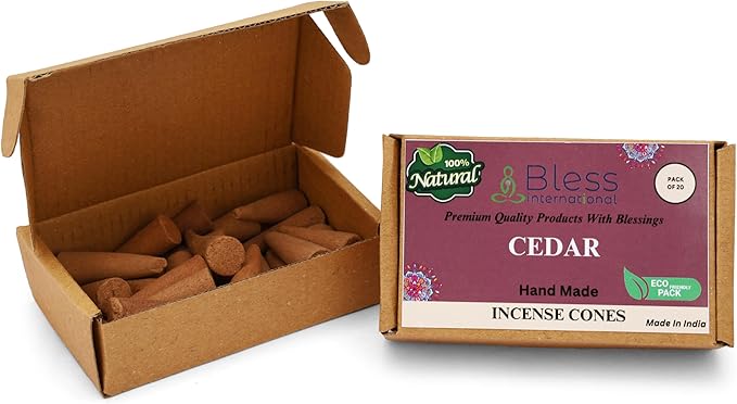 Bless International Cedar 100%-Natural-Incense-Cones Handmade-Hand-Dipped Organic-Chemicals-Free for-Purification-Relaxation-Positivity-Yoga-Meditation The-Best-scents (20 Count) BlessInternational