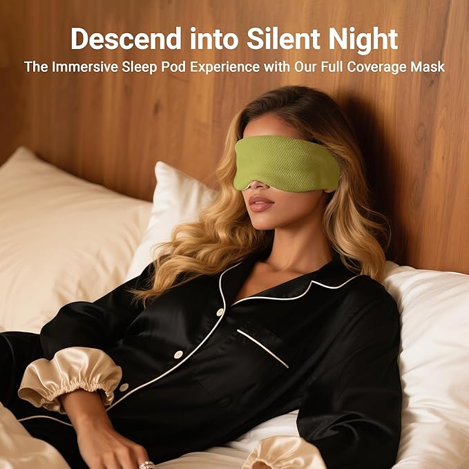 Reversible Full-Cover Green/White Cotton Eye Mask for Sleep, Adjustable Breathable Wrap, Lightweight Total-Dark Blindfold for Sleep Travel, Holiday Gift Kit for Women Girl Men Adults - Bloomnest