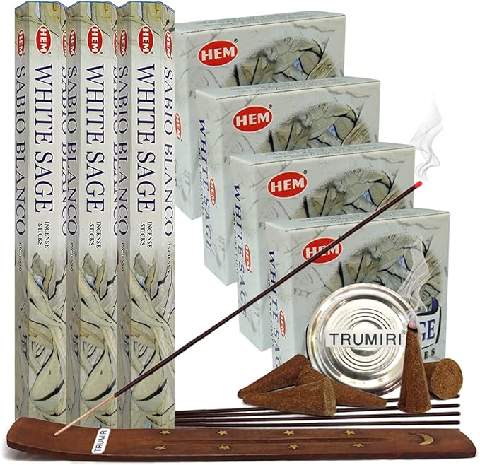 White Sage Incense Sticks and Cone Incense Holder Variety Pack Bundle insence insense insienso TRUMIRI