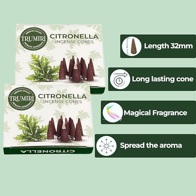 Citronella Incense - Pack of 60 Cones, 6 Packs of 10, Scented TRUMIRI