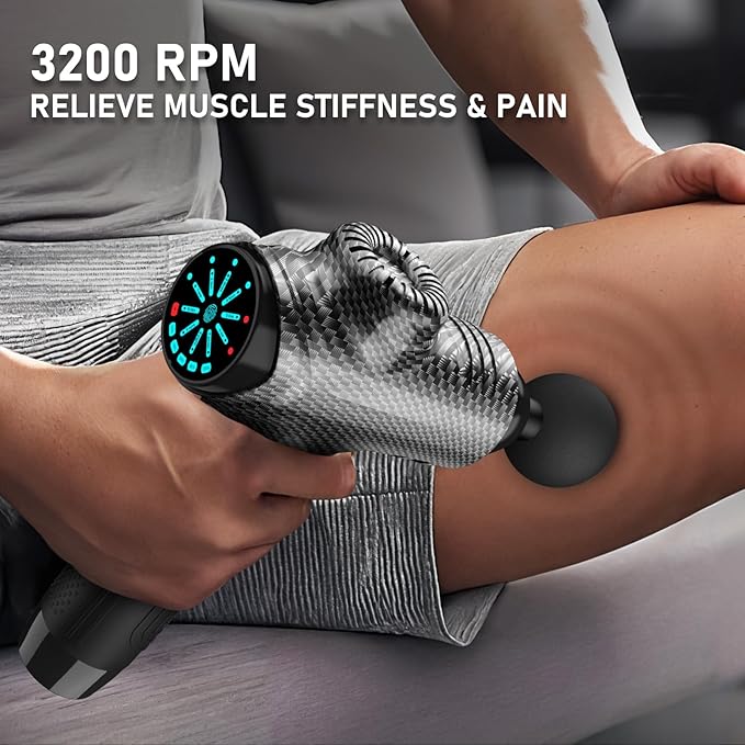 RAEMAO Massage Gun, Handheld Electric Deep Tissue Muscle Massager for Athletes for Pain Relief Attaching 8 Replacement Heads, Percussion Massager with 10 Speeds, Father's Day Gifts, Carbon - Bloomnest
