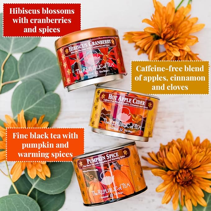 The Republic of Tea – Harvest Stackable Tea Tin, Autumn Assortment, 36 Tea Bags - Bloomnest