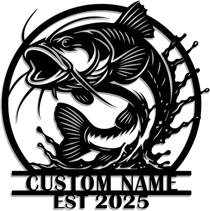 Personalized Catfish Metal Sign – Custom Name Fishing Wall Art – Iron Decoration for Cabins, Lake Houses, Man Caves, and Outdoor Spaces (Catfish-6) - Bloomnest