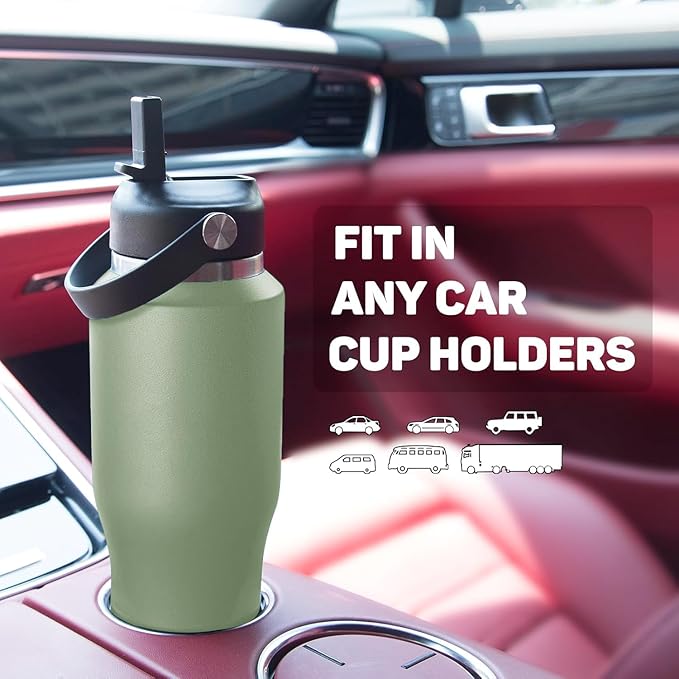 40oz Water Bottle with Powder Coated, Fit in Any Car Cup Holder, Water Bottle with Straw Lids, Stainless Steel Insulated Water Flask Double Wall Leak-proof BPA Free to Keep Cold&Hot - Bloomnest