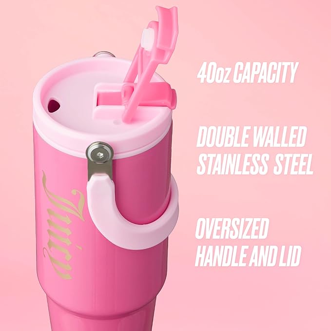 Juicy Couture Flip Fusion Hydration 40oz Stainless Steel Tumbler with Flip Handle, Hot Pink - Bloomnest