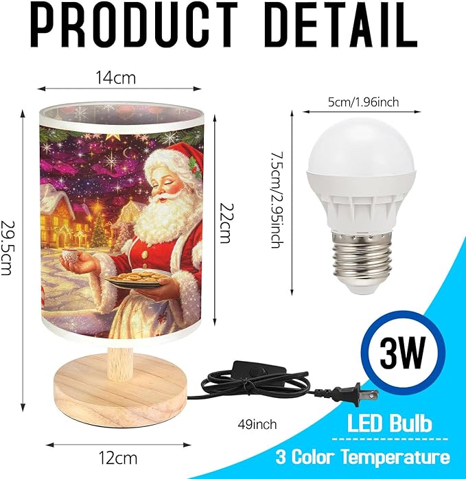 Mrs. Claus Table Lamp LED 3-Color Pressed Bedside for Merry Christmas, Mrs. Claus Shade Christmas Table Lamp with Wood Base for Bedroom Living Room Desk Office - Bloomnest