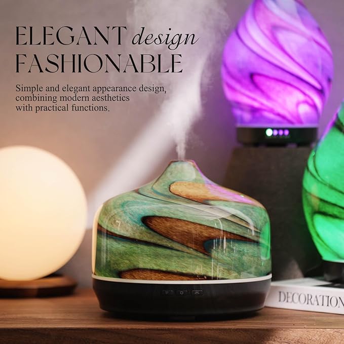 Porseme 500ml Glass Essential Oil Diffuser Aromatherapy Ultrasonic Cool Mist Humidifier 15-21 Running Hours Waterless Auto-Off Air Diffusers for Sleeping Yoga Office Working Spa and Rest (Teal Green) - Bloomnest