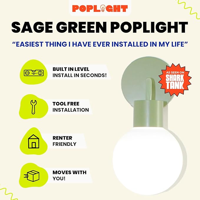 Wireless Wall Sconce (Shark Tank) Rechargeable & Dimmable LED Light w/App Control & Damage-Free Install, Moveable Modern Ambient Lighting for Elegant Home & Bedroom Decor | Sage Green - Bloomnest