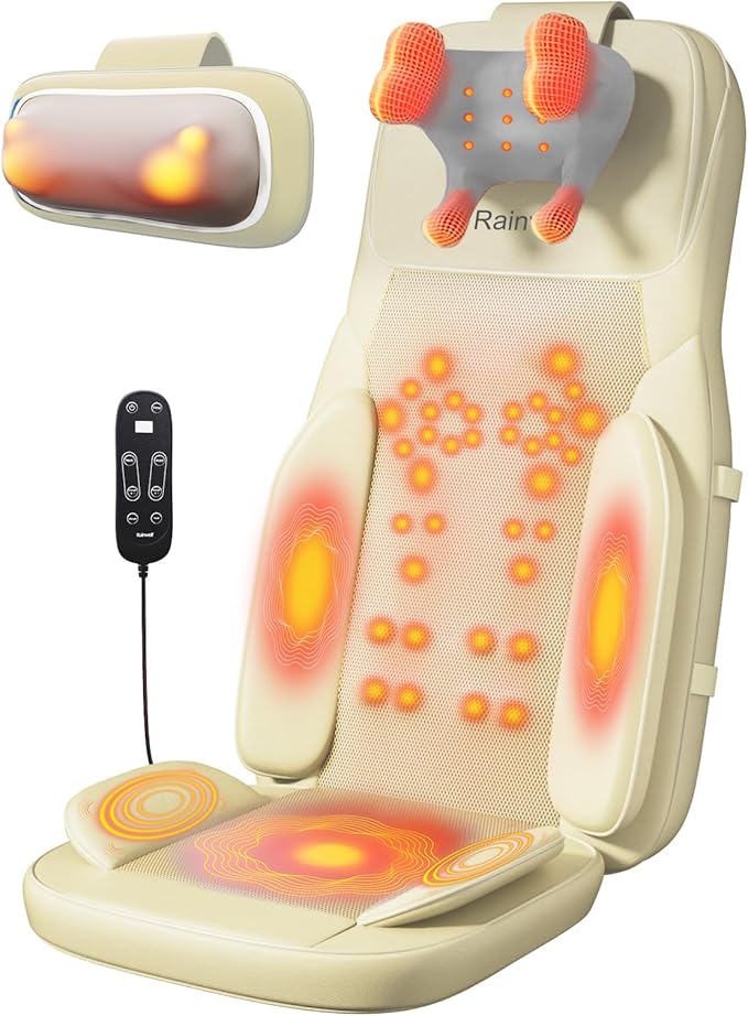 Rainwolf Shiatsu Neck and Back Massage Cushion with Heat - 4D Deep Tissue Kneading Full-Back Massager for Relief Tension, Adjustable Intensity & Height, for Office Chair & Home - Bloomnest