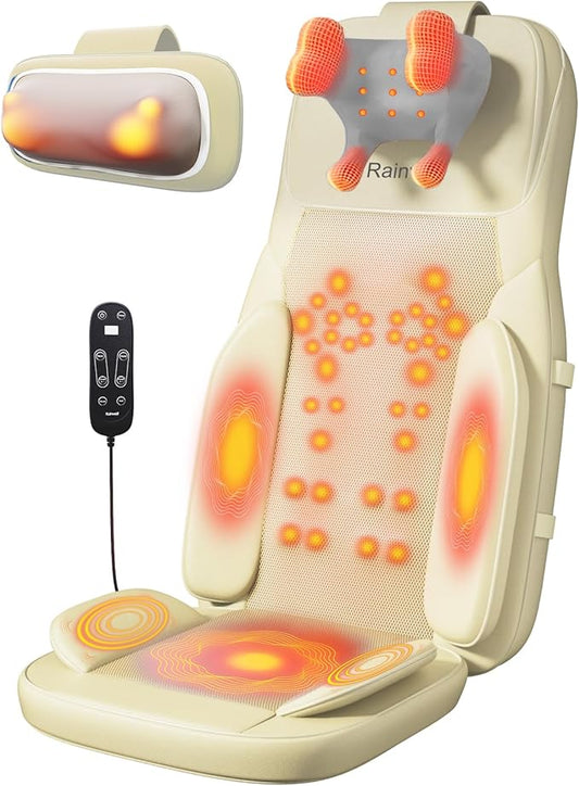 Rainwolf Shiatsu Neck and Back Massage Cushion with Heat - 4D Deep Tissue Kneading Full-Back Massager for Relief Tension, Adjustable Intensity & Height, for Office Chair & Home - Bloomnest