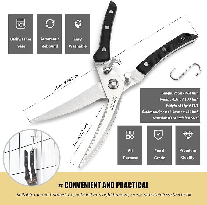 KUNIFU Poultry Shears, All Purpose Heavy Duty Kitchen Scissors For Food Turkey Meat Chicken Herbs, Cooking Scissors Utensils, Kitchen Gadgets Gray - Bloomnest