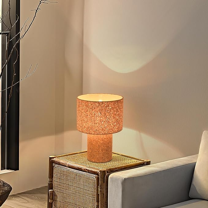 Rustic Small Table Lamp with Natural Bark Linen Lamp Shape, Farmhouse Bedside Lamp for Nightstand, Side Table Lamp for Kitchen, Office, Reading Desk, 12.2 Inch, E26 Socket, ON/Off Switch - Bloomnest